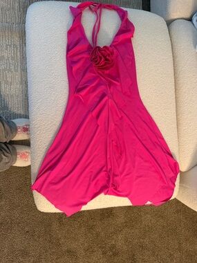 Source Unknown Hot Pink Halter Mini Dress with Rosette